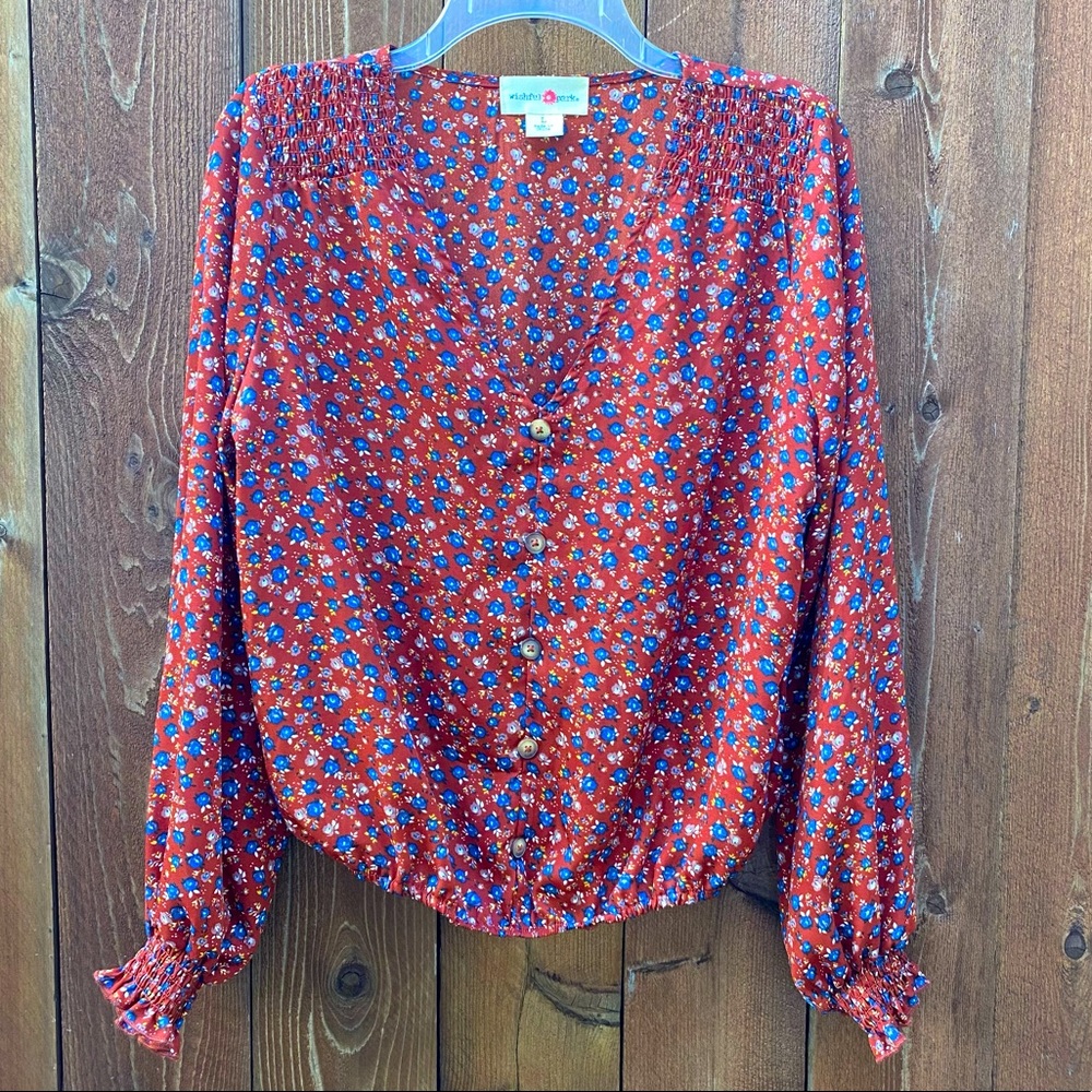 Wishful Perk long sleeve floral blouse